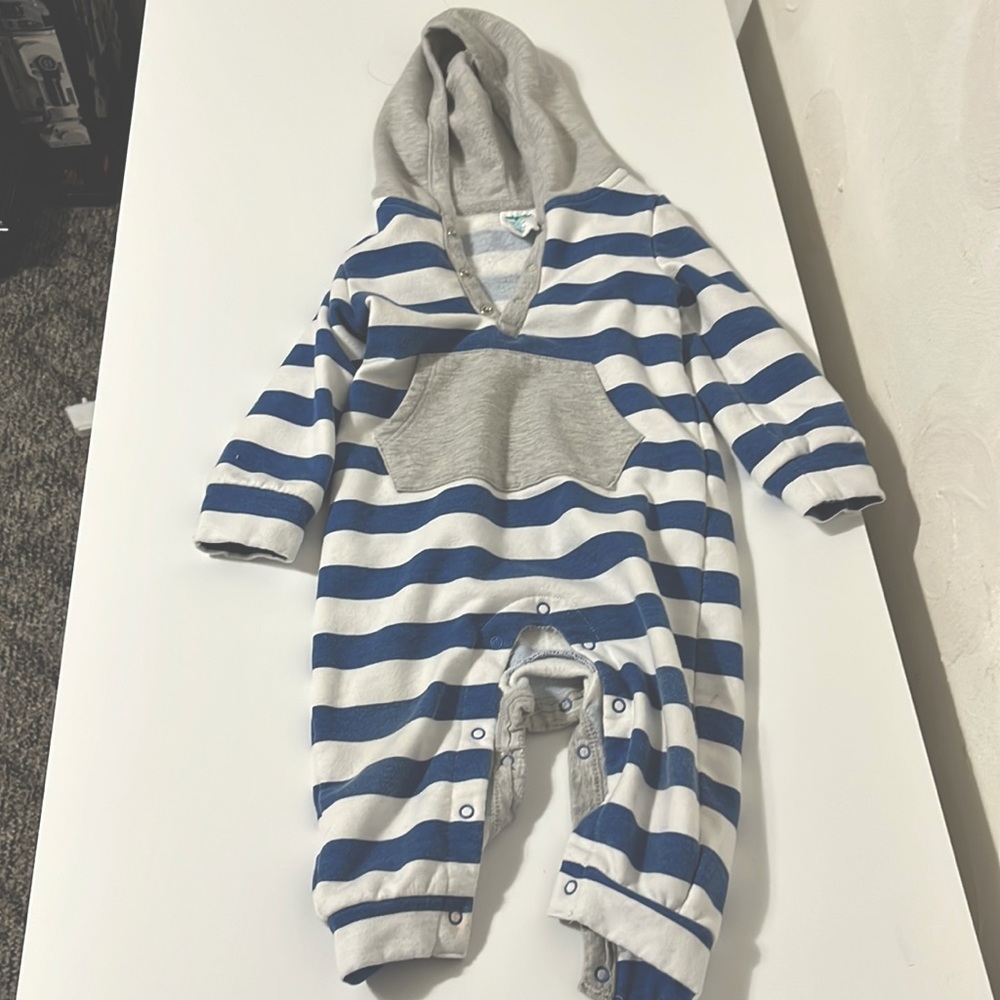 White and blue striped hoodie one piece! Barely used!